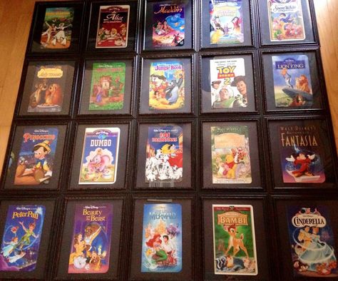 Vhs Upcycling, Vhs Crafts, Vhs Display, Disney Vhs Tapes, Vhs Cover, Pins Badge Display, Disney Wall, Disney Party, Vhs Tapes