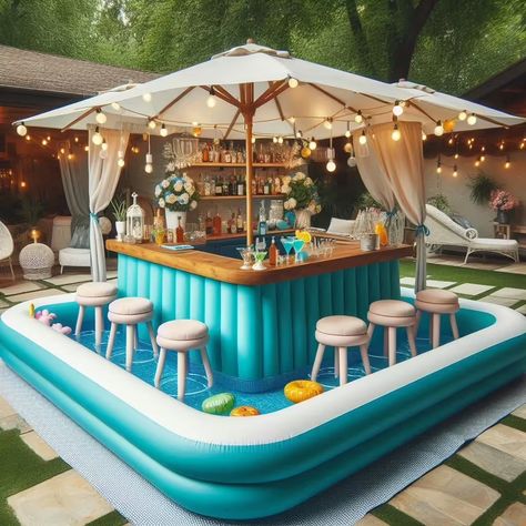 Dive into Fun with a Bar Shaped Inflatable Pool: The Ultimate Summer Accessory Pool Bar Ideas, Solar Cover, Swim Up Bar, Pool Parties, Pool Bar, Small Pool, Water Usage, Inflatable Pool, Pool Cover