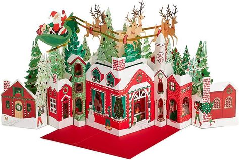 Santas Village, Santa Village, Reindeer Flying, Snowy Village, Cute Christmas Decorations, Santa's Village, Accordion Fold, Christmas Pops, Fun Christmas Decorations