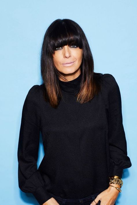 Claudia Winkleman Hair, Collar Length Hair, Sweeping Fringe, Claudia Winkleman, Honey Hair Color, Lighter Hair, Plain Sweaters, Sleek Hair, Beauty Regime