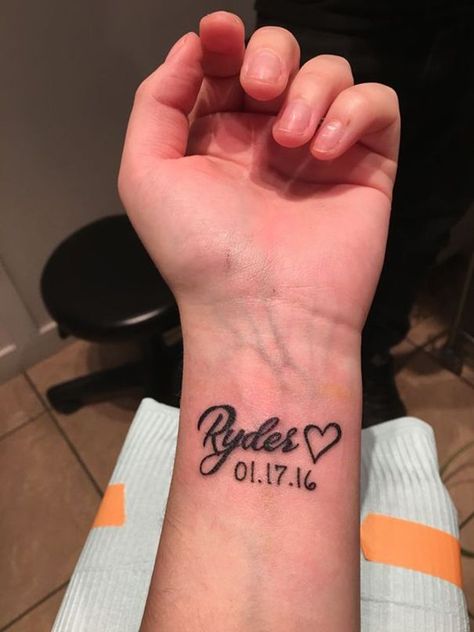 250+ Birth Date Tattoos Ideas (2020) Roman Numeral Designs With Beautiful Fonts Tattoos For Your Son, Sons Name Tattoos, Tattoo For My Son, Tato Nama, Name Tattoos For Moms, Tattoo Son, Name Tattoos On Wrist, Baby Name Tattoos, Tattoos Infinity