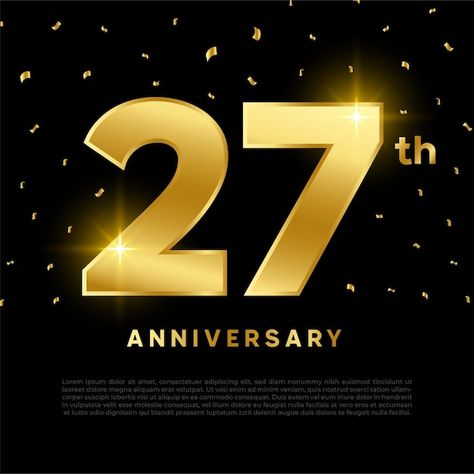 27th Anniversary, Anniversary Celebration, Gold Glitter, Black Background, Premium Vector, Black Backgrounds, Graphic Resources, Glitter, Celebrities