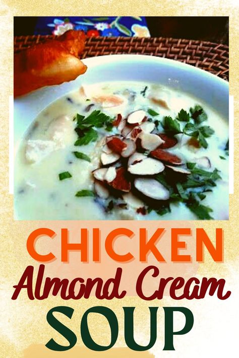 Luxurious is the best word to descirbe this creamy, rich soup, with nutty notes from the wild rice and almonds. An easy but stunning soup! #bestsoups #chickenalmondcreamsoupwithwildrice #easychickencreamsoupwithwildrice #chickenalmondcreamcoup #bestchickensouprecipes #chickenandwildricesoup #chilckenalmondandwildricesoup #greatchickenalmondsoupforfamilies #easychickenwildricesoupforcompany #soupswithwildrice #soupswithalmonds #bestcreamsoups #richchickenandalmondsoup #creamychickenandwilricesoup Almond Soup Recipe, Almond Soup, Homemade Bread Dough, Soup Bar, Bread Rolls Recipe, Chicken And Wild Rice, Butter Honey, Roll Recipes, Wild Rice Soup