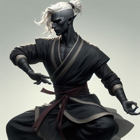 Image Creator Shadow Monk Dnd, Drow Monk, Shadow Monk, Drow Male, Shadar Kai, Half Drow, Dnd Npc, Dark Elves, Dnd Ideas