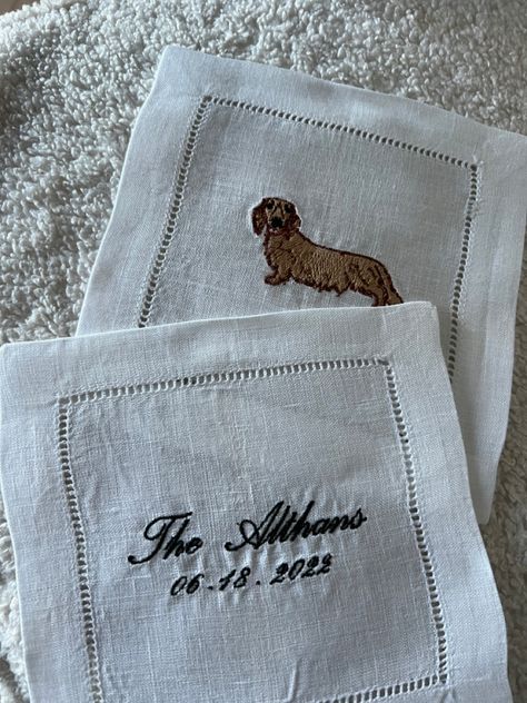 Wedding Linen Napkins, Embroidered Wedding Napkins, Embroidered Napkins Wedding, Custom Wedding Napkins Linen, Dog Cocktail Napkins, Custom Cocktail Napkins Wedding, Wedding Napkins Personalized Dog, Embroidery Cocktail Napkins, Embroidered Cocktail Napkins Wedding