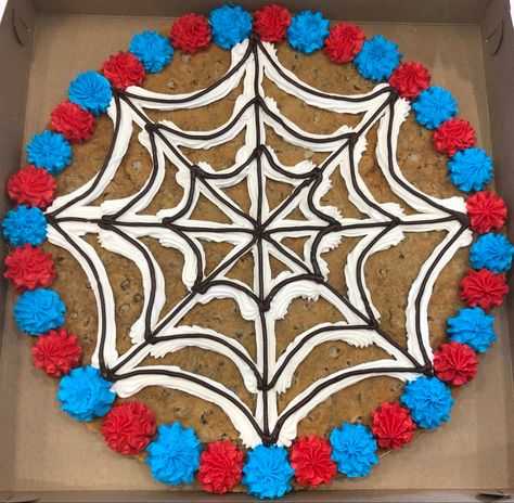 Cookie Cake Designs Ideas, Spiderman Cookie Cake, Cactus Cookie Cake, Back To School Cookie Cake, Stacked Cookie Cake, Spiderman Treats, Simple Cookie Cake Designs, Cookie Cakes Decorated, Cookie Cake Ideas