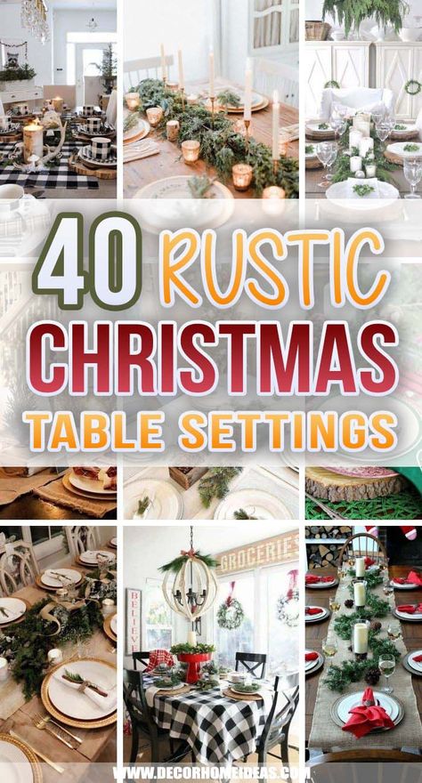 Best Rustic Christmas Table Settings. Rustic Christmas style is a very cozy one, it’s inspiring and inviting. Let's see how you could decorate your Christmas table in this style with these rustic Christmas Table Settings. #decorhomeideas Rustic Christmas Tablescapes Ideas, Rustic Farmhouse Christmas Table, Pfaltzgraff Winterberry Table Setting, Christmas Table Decor Farmhouse, Western Christmas Table Decorations, Xmas Tables Ideas, Rustic Xmas Table Settings, Rustic Christmas Dinner Table Decor, Rustic Christmas Place Setting