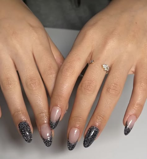 Prom Nails For A Black Dress, Nails For Black Prom Dress, Black Sparkly Nails, Dance Nails, Hoco Nails, Formal Nails, Casual Nails, Prom Inspo, Classy Acrylic Nails