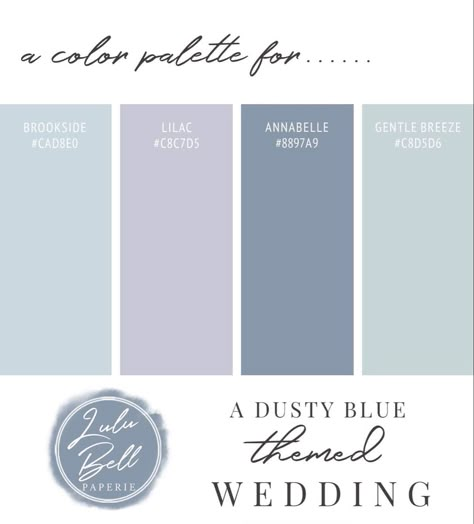 Loving these subtle wedding shades for a Dusty Wedding theme, beautiful ! Light Blue And Lavender Wedding Colors, Lilac And Blue Color Palette, Dusty Blue Wedding Palette Color Schemes, Lilac Dusty Blue Wedding, Periwinkle Wedding Color Palette, Purple And Blue Wedding Colors, Color Palette With Lavender, Lilac And Dusty Blue Wedding, Dusty Blue Wedding Color Palette