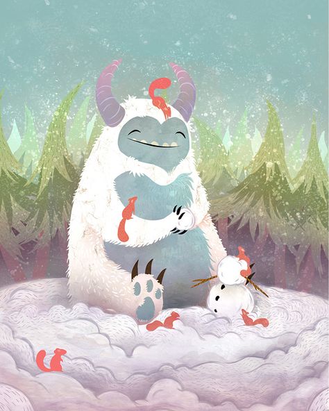 Yeti Illustration Character Design, Cute Yeti Drawing, Yeti Drawing, Yeti Illustration, Yeti Creature, Yeti Art, Yeti Monster, Abominable Snowman, Monster Characters