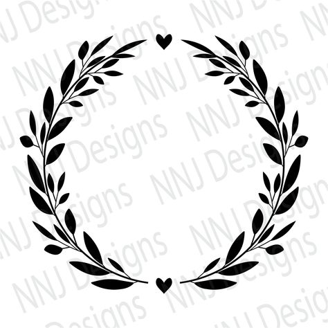 Leaf Wreath Svg, Wreath Silhouette, Round Logo Design, Round Monogram, Greeting Cards Quotes, Leaves Frame, Monogram Hearts, Wreath Svg, Free Monogram