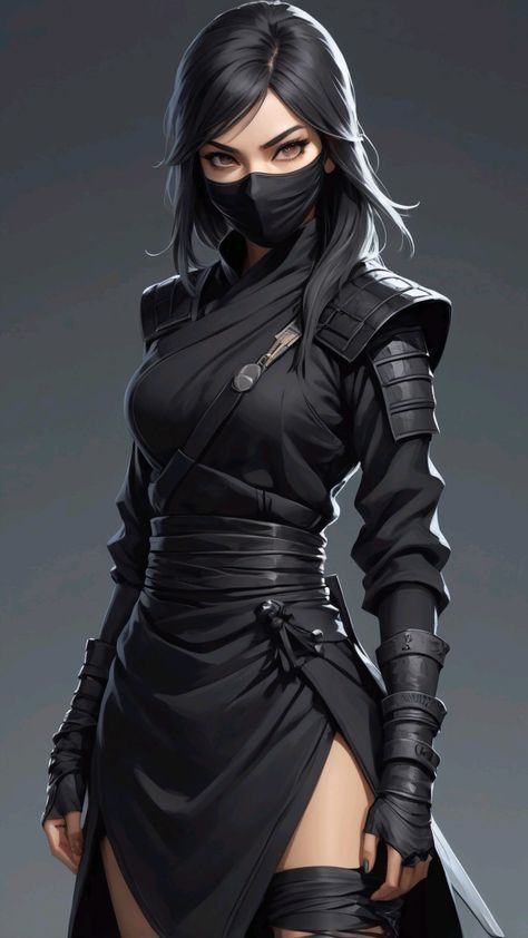 Ninja Cosplay Female, Anime Ninja Female, Black Ninja Outfit, Female Ninja Outfit, Ninja Girl Art, Ninja Outfit Female, Female Ninja Art, Shadow Hashira, Ninja Female