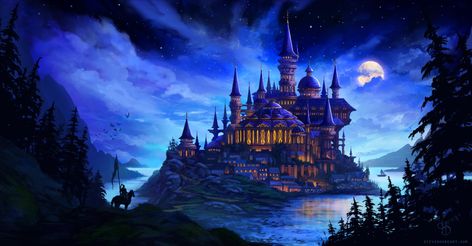 Download Wallpaper ID 2530345 - Desktop Nexus Abstract Night Kingdom, Darkness Painting, Night Castle, Planet Pictures, Sky Castle, Castle Background, Moon Kingdom, Dark Castle, Church Pictures