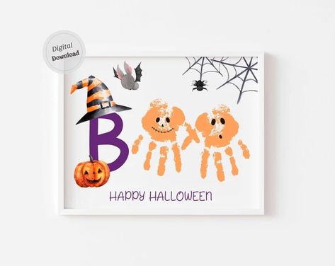 Newborn Crafts, Halloween Handprint Crafts, Handprint Painting, Fall Handprint Crafts, Halloween Handprint, Diy Preschool, 1st Halloween, Halloween Kunst, Footprint Crafts