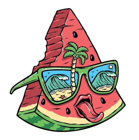 Glasses Illustration, Watermelon Illustration, Watermelon Art, Iphone Stickers, Watermelon Designs, Cute Watermelon, Summer Illustration, Paisley Art, Cute Images With Quotes