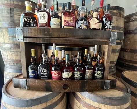 Ultimate Complete Garden Outside Pub Bar Set of Three Complete With a Six Optic Rack - Etsy Barrel Shelves, Bourbon Shelf, Diy Outdoor Bar Plans, Barrel Stave Ideas, Bourbon Gifts, Rustic Wall Shelves, Wine Barrel Furniture, Diy Outdoor Bar, Barrel Bar