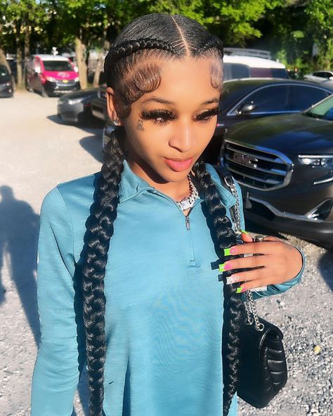 Two Braids Hairstyle Black Women, Two Braids Hairstyle, 2 Feed In Braids, Hairstyle Black Women, Two Braid Hairstyles, 2 Braids, Natural Hair Bun Styles, Pretty Braids, Cute Box Braids