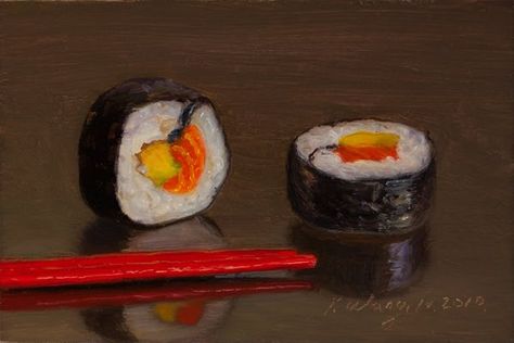 Sushi #3 by Youqing (Eugene) Wang Art Igcse, Daily Painters, Everyday Art, Expressive Art, Daily Painting, A Level Art, Food Drawing, Painting Gift, Food Illustrations