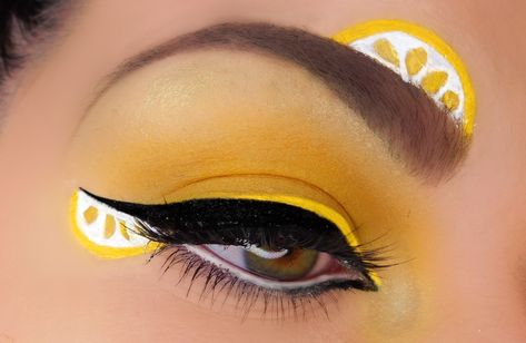 10 Colorful Makeup Looks From Take Me Back to Brazil – Created By YOU! – BH Cosmetics Lemon Meringue Makeup Look, Fruit Eye Makeup, Cheek Makeup Art, Fruit Makeup Looks, Banana Makeup, Lemon Makeup, Colorful Makeup Looks, Fruit Makeup, Fantasy Make-up