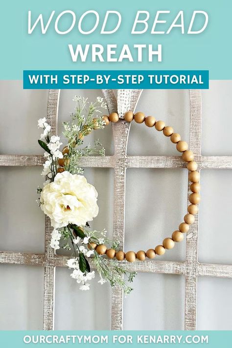 Let's make a gorgeous DIY wood bead wreath with this quick and easy tutorial. Add your favorite flowers to compliment your home decor.  This easy craft project adds a touch of rustic elegance to any space. Learn how to create your own stunning wreath on Ideas for the Home by Kenarry! Diy Bead Wreath, Diy Wood Bead Wreath, Wood Bead Crafts, Wood Bead Wreath, Beaded Wreath, Craft Ideas For The Home, Bead Wreath, Duck Crafts, Diy Ideas For Home