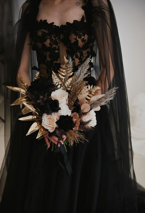 Dark Romantic Wedding, Gothic Wedding Theme, Dark Wedding Theme, Black Wedding Gowns, Goth Wedding, Dark Wedding, Black Bridal, Moody Wedding, Fantasy Wedding