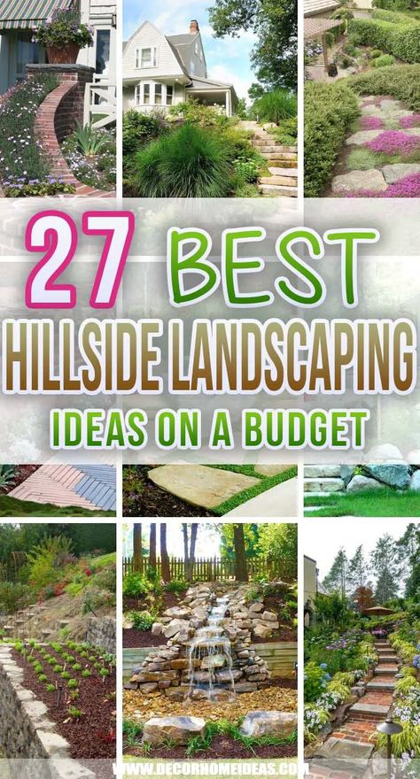 Steep Hill Landscaping, Hillside Landscaping Ideas, Steep Hillside Landscaping, Steep Backyard, Tiered Landscape, Sloped Front Yard, Backyard Hill Landscaping, Steep Gardens, Hillside Landscape