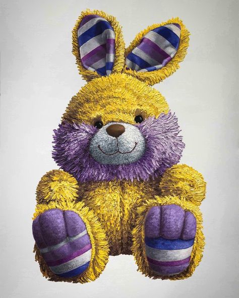 Yellow and Purple Bunny. Realistic Paintings of Stuffed Animals. By Brent Estabrook. Where Dreams Begin, Life Is Strange Wallpaper, Purple Bunny, Art Fairs, Oil Painting Texture, Yellow And Purple, Pop Art Painting, Realistic Paintings, Resin Painting