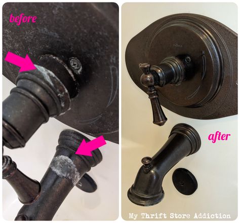 How to restore oil-rubbed bronze bathtub fixtures without chemicals How To Clean Oil Rubbed Bronze Faucets, Bathroom With Oil Rubbed Bronze Fixtures, Bronze Bathtub, Bathtub Fixtures, Bronze Faucets, Oil Rubbed Bronze Bathroom, Bronze Fixtures, Vinegar Cleaning, Hard Water Stains