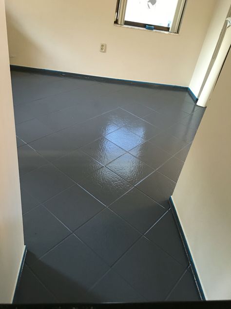 Painted white Tile Floor 50/50 Epoxy with urethane sealer. Baseboards still taped. Kitchen not finished but I am in love with my new floor. ❤️ Simple Male Bedroom, Epoxy Over Tile Floor, Glitter Floor, House Painting Tips, Son House, Garage Floors, Wooden Bike, White Tile Floor, Glass Floor Lamp