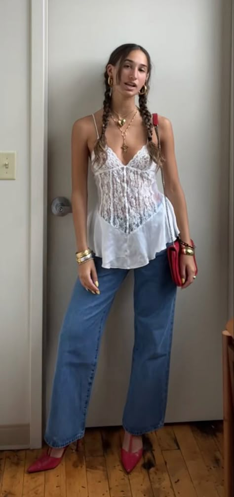 Free People Top Outfit, Thrifted Going Out Outfits, Peach Pit Concert Outfit, Art Gallery Outfit Summer, 2000s Bohemian Fashion, Layered Going Out Outfits, Mexico In January Outfits, Board Shoulders Women Outfit, Italian Summer Outfits Casual