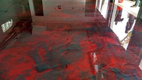 Reflector Enhancer epoxy floor by Day's Concrete Floors, Inc. in Hampton, NH Red Epoxy Floor, Epoxy Floor Basement, Brandon Bell, Epoxy Resin Flooring, Jungle Style, Theater Rooms, Metallic Epoxy Floor, Epoxy Floors, 3d Epoxy