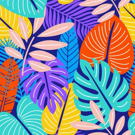 Colorful nature leaves neon seamless pat... | Premium Vector #Freepik #vector Colorful Vector Art, Botanical Sketchbook, Geometric Arrow, Nature Leaves, Colorful Nature, Leaves Illustration, Abstract Floral Art, Tropical Art, Art Pop