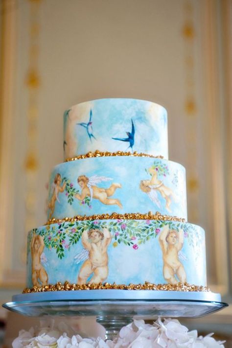 22 Hand Painted Wedding Cakes To Inspire You! Hand Painted Wedding Cake, Painted Wedding Cake, Fondant Cake Designs, Hand Painted Cakes, Amazing Wedding Cakes, Hand Painted Wedding, Painted Ladies, Gorgeous Wedding Cake, Cake Trends