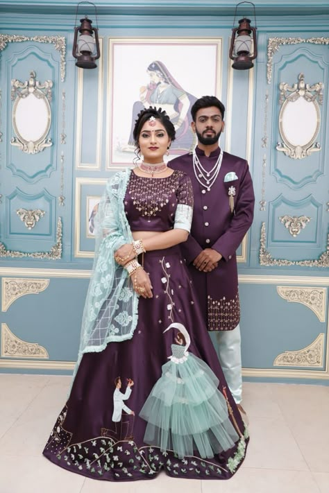 Sagai Dress For Couple, Lehenga Designs Couple, Matching Engagement Outfits For Couple, Couple Dress Matching Indian Party Wear, Couple Outfits Matching For Wedding, Couple Same Dress, Sagai Outfit Indian Weddings, Couple Dress Matching Indian For Engagement, Couple Traditional Outfits Indian