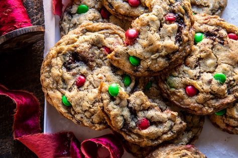 Christmas Monster Cookies | halfbakedharvest.com Christmas Monster Cookies, Half Baked Harvest Recipes, Chocolate Crunch, Christmas Homescreen, Harvest Recipes, Half Baked, Cookie Calories, Half Baked Harvest, Cookies Recipes Christmas