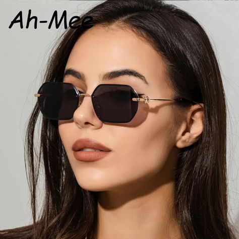 American Street Fashion, Grey Sunglasses, Brown Sunglasses, Rimless Sunglasses, Trending Sunglasses, Metal Sunglasses, Large Frames, Men Vintage, Retro Sunglasses