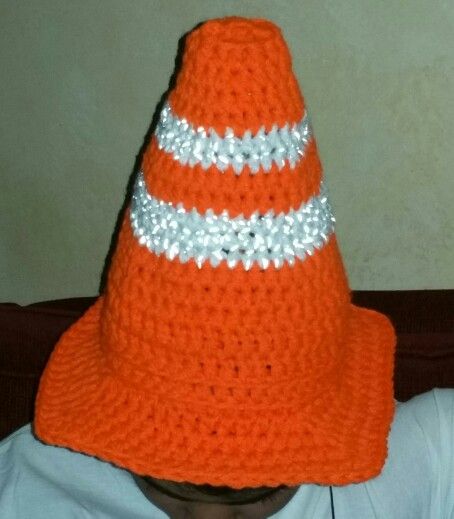 Crochet Traffic Cone Hat Pattern, Crochet Cone Hat, Cone Hats, Crochet Traffic Cone, Crochet Corn Ski Mask, Crochet Hats Funny, Cone Crochet, Crochet Hat Funny, Wierd Crochet