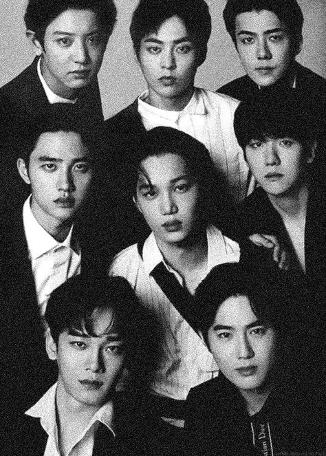 Exo Black And White Group Ot9, Exo Black And White, Exo Poster, Exo For Life, Exo Album, Moving Backgrounds, Exo Lockscreen, Moving Wallpapers, Cute Desktop Wallpaper