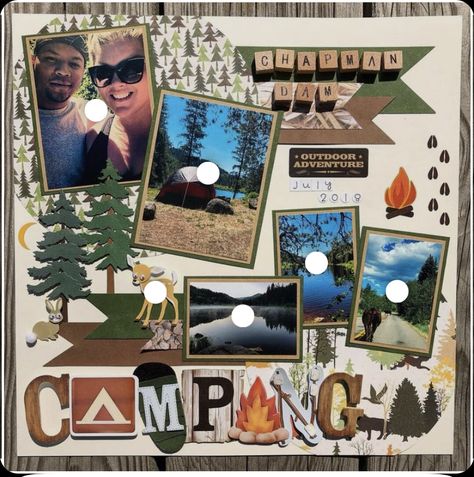 Camping Scrapbook Pages, Camping Layouts For Scrapbooking, Campfire Scrapbook Layouts, Hiking Scrapbook Pages, Camping Scrapbook Layouts, Hiking Scrapbook Layouts, Outdoors Scrapbook Layouts, Camping Cabin, Camping Scrapbook