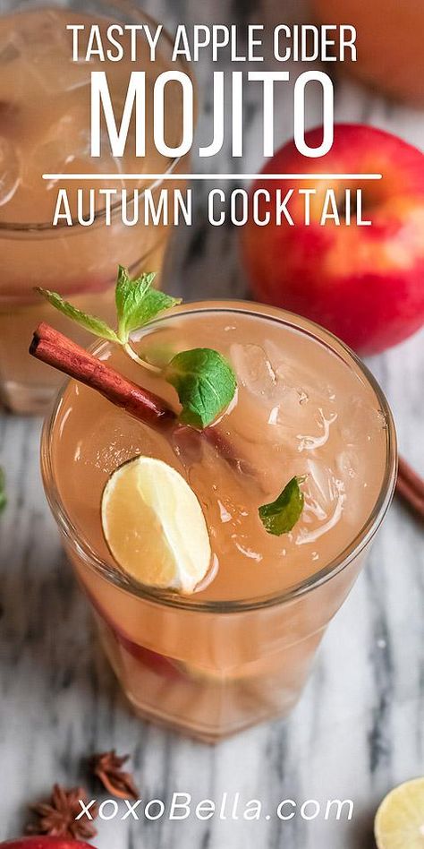 Drinks That Go With Chili, Apple Cider Mojito Recipe, Spiked Apple Cider Recipe Cold, Cold Spiked Apple Cider Recipe, Apple Cider Mojito, Fall Cider Cocktails, Apple Cider Spiked Drink, Fall Cocktail Pitcher, Thanksgiving Mojito