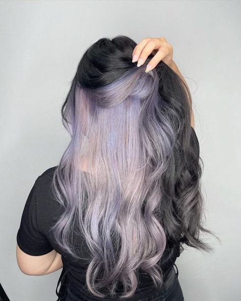 Peekaboo Hair Ideas, Purple Peekaboo Hair, Under Hair Color, Aesthetic Surgeon, Peekaboo Hair Colors, Best Hair Color Ideas, Light Purple Hair, Peekaboo Highlights, Dark Purple Hair