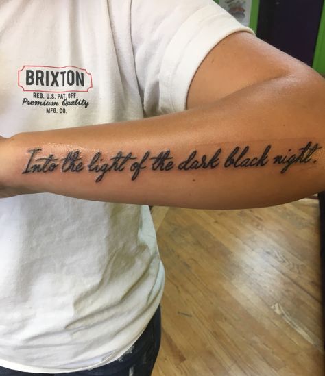 Side Arm Tattoo Men, Side Of Forearm Tattoo, First Tattoo Ideas For Men Forearm, Beatles Song Quotes, Side Arm Tattoo, Forearm Tattoos For Guys, Beatles Tattoo, Typographic Tattoo, Arm Quote Tattoos