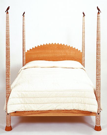 . Bed With Curved Headboard, Unique Bed Frames, Curved Bed, White Highlights, Wood Bed Frame, Wood Headboard, Wood Bed, Artful Home, Wood Beds