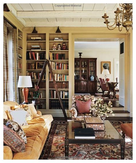 Love the ceiling. Yellow Sofa, Sandberg Wallpaper, Perfect Living Room, Living Room Color Schemes, Casas Coloniales, Room Color Schemes, Home Libraries, Up House, A Living Room