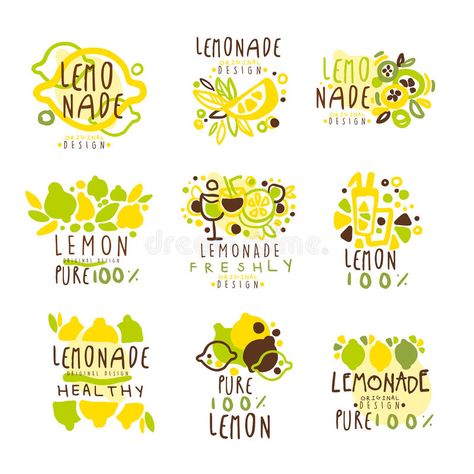 Lemonade set for label design. Colorful vector Illustrations stock illustration Lemonade Logo, Lemon Banner, Lemonade Healthy, Healthy Lemonade, Food Lettering, Name Typography, Lemon Set, Lemon Lemonade, Lemon Drink