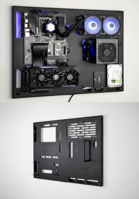 ABK Design Wall-Mount PC Case Cpu Design Pc Cases, Wall Mounted Pc Build, Wall Pc Build, Pc Design Ideas, Pc Case Ideas, Cool Pc Setups, Pc Case Diy, Pc Case Design, Set Up Pc