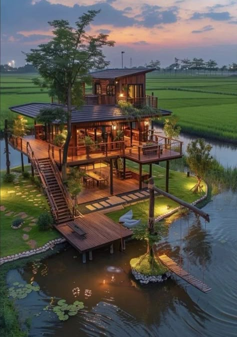 جزر المالديف, House On Stilts, Casas The Sims 4, Bamboo House, Modern Tiny House, Beautiful House Plans, Village House Design, Stilts, Design Your Dream House