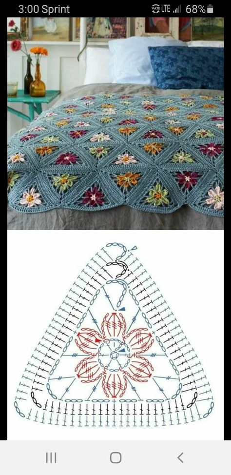 Pattern by marifu6a Crochet Triangle Pattern, Motifs Afghans, Tote Crochet, Crochet Bedspread Pattern, Pola Amigurumi, Crochet Motif Patterns, Crochet Triangle, Crochet Bedspread, Crochet Blocks