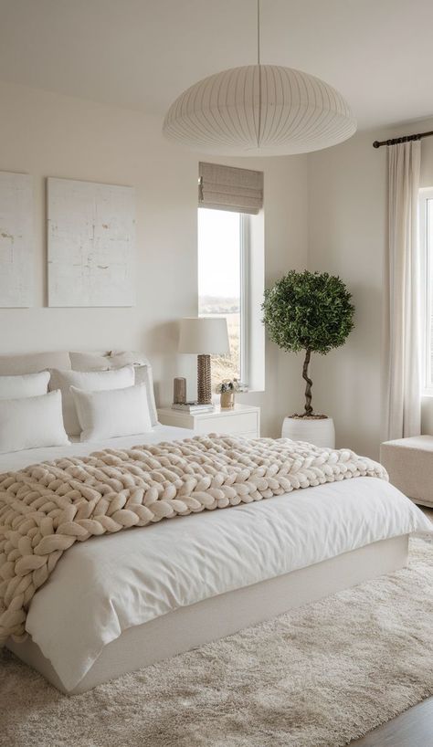 How to Create a Minimalist Bedroom Floor Bed on a Budget Room Ideas Aesthetic White Furniture, White Soft Bedroom, White Natural Bedroom Ideas, Natural Room Aesthetic Minimalist, Clean Simple Master Bedrooms, White Platform Bedroom Ideas, Off White Walls Bedroom, Aesthetic Neutral Bedroom, White Rooms Aesthetic