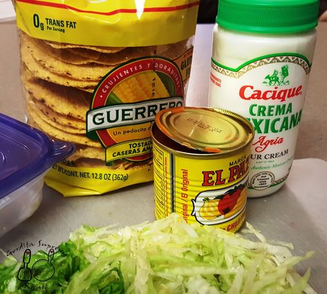 When I was a kid, my aunt would look after us. She would always make these tostadas that I came to really enjoy. They were made out of ... El Pato Sauce Recipes, Fideo Soup Recipe, Fideo Soup, Soup With Potatoes, Chicken Tostadas, Mexican Soup, Mexican Cooking, Mexican Dishes, Nanny